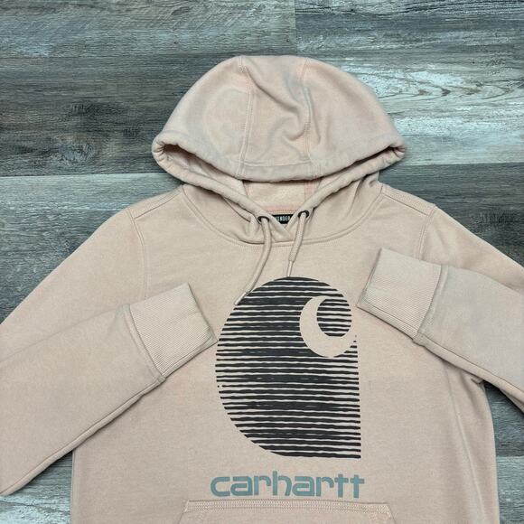 Carhartt Rain Defender Pink Women S Relaxed Fit C Logo Midweight Pullover Hoodie - Picture 1 of 9